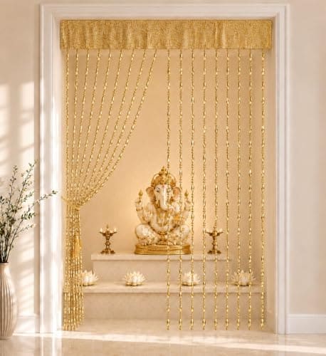 🛒 Future Trends Premium Golden Pearl Beaded Door Curtain (7 Ft) | Decorative String Curtain for Entrance, Living Room, Bedroom, Mandir & Room Divider | Hanging Beads Curtain for Home Decor