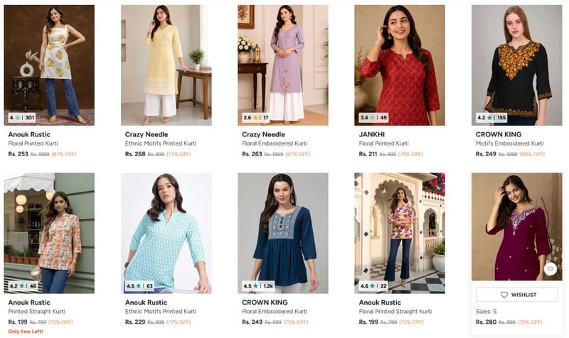 🔥 Myntra FWD GenZ Collection – Kurtis Under ₹300 🌸✨