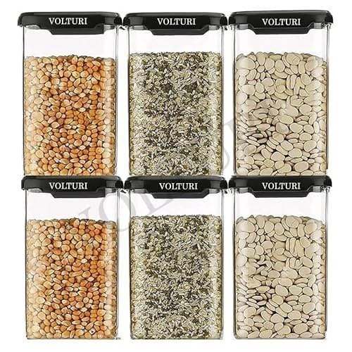 🛒 VOLTURI Air Tight Containers for Kitchen Storage (Pack of 6, 1200 ML), Kitchen Storage Box, Airtight Container Set, Fridge Storage Containers for Pulses, Cereals, Grains, Fruits, Vegetables