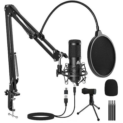 🛒 Audio Array USB Condenser Microphone Kit | for Podcasting, Online Meeting, Gaming, Singing & Live Streaming | Boom Arm, Pop Filter, Mic Cover, Spider Shock Mount, Tripod & 2.5M USB Cable | AM-C1