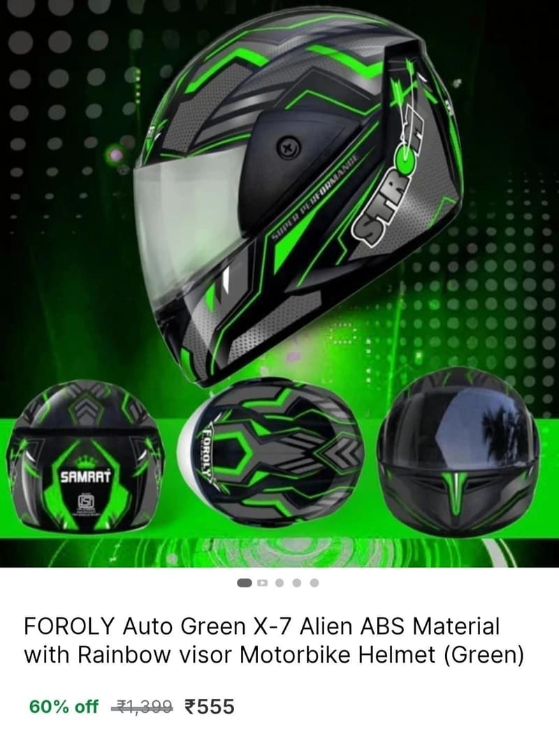 🔥  Rainbow Visor Motorbike Helmet (Green) @ ₹555