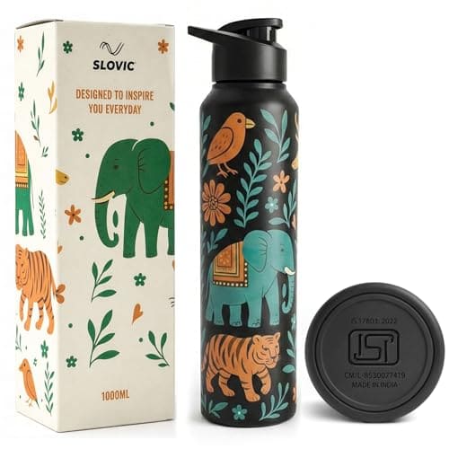 🛒 SLOVIC Steel Water Bottle 1 Ltr | Incredible India Design Fridge Water Bottle | 100% BPA Free & leak-Proof | Sipper Water Bottles for Adults | Ideal for Gym, Sports & Camping