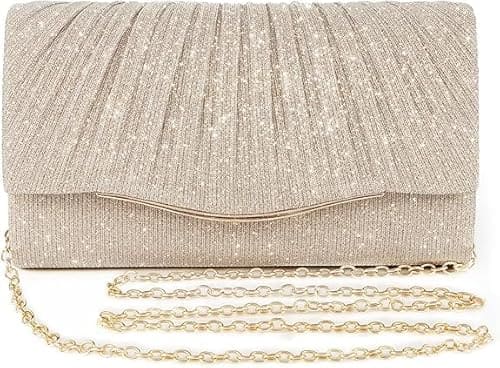 🛒 Lyrovo Women Clutch Purse Formal Dressy Evening Clutches Handbags Crossbody Bag for Wedding Cocktail Prom Party Elegance Charm, Champagne