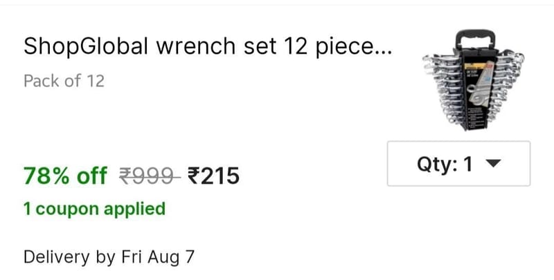 🔥  Double Sided Combination Wrench (Pack of 12) @ ₹215