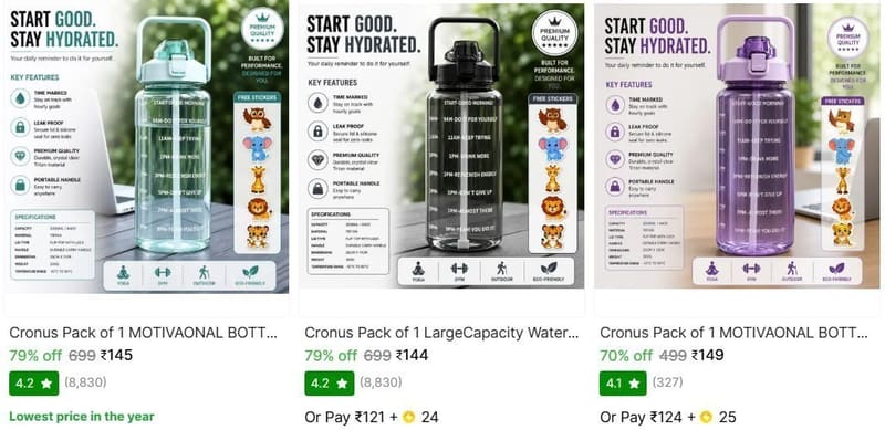 🔥  2L Motivational Gym Water Bottle @ ₹144