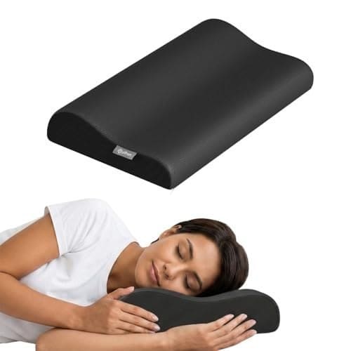🛒 pTron Ergova O2 100% Memory Foam Cervical Neck Pillow, Improves Posture, Spinal Alignment, Neck Pain Relief Cushion, Queen Size 19x11x3.5 inch, Breathable & Washable Zip Cover (Black)