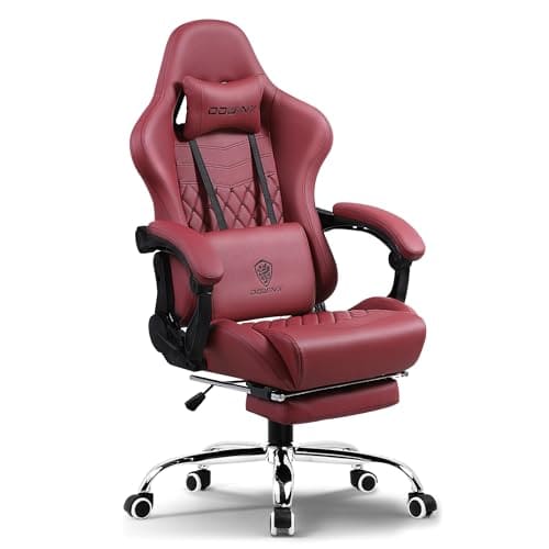 🛒 Dowinx Gaming Chair with Massage Cushion, Pu Leather, Footrest, Maroon