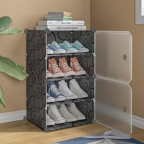 🛒 CoolLeaf Shoe Rack Plastic for Home, Black, 4 Layer