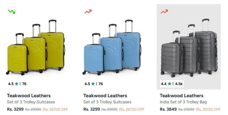 Myntra | Teakwood Leathers Set Of 3 Suitcase at ₹3299