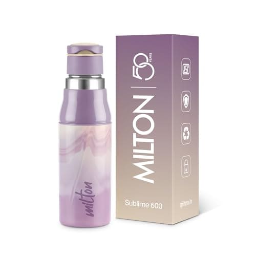 🛒 Milton Steel Sublime 600 Thermoware I PU Insulated Water Bottle 500 ml, Leak Proof Flip Top Lid I for Office, Gym, School I Lavender