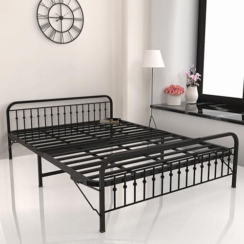 🛒 Honey Touch Nova Folding Queen Size Bed Without Mattress | No Assembly Required | Foldable Bed for Sleeping/Guests/Rented Apartments/Bedroom(5x6.25ft, Black)