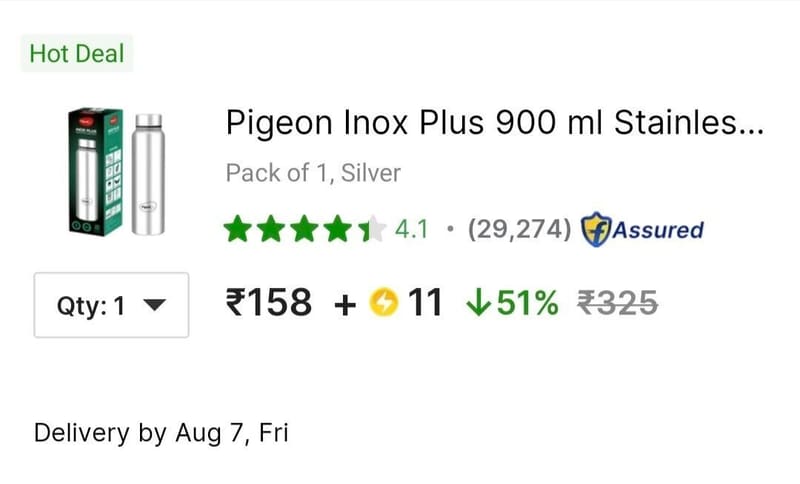 🔥 Stainless Steel Bottle @ ₹158