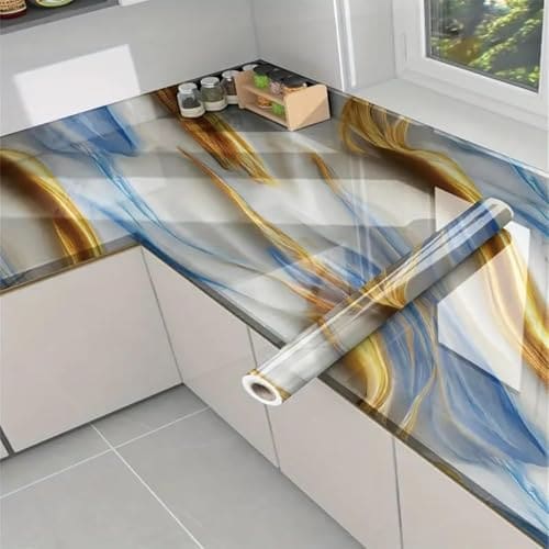 🛒 KRIVAZ Self Adhesive Marble Wallpaper Kitchen Oil Proof & Waterproof Wallpaper for Cabinet Makeover, Almirah, Plastic & Tabletop, Wardrobe (60x200cm) (New Ocean Gold)
