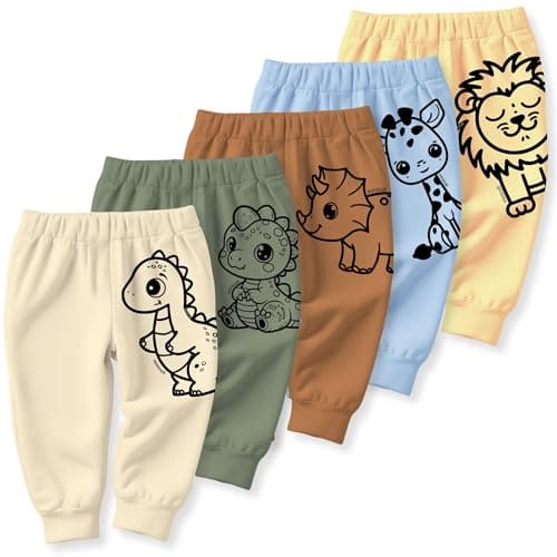 🛒 minicult Cotton Kids Pajama Pants with Cute Dinosaur Prints(Animal)(Pack of 5)(12-18 Months)