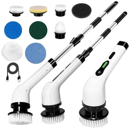 🛒 9 in 1 Electric Spin Scrubber,Cleaning Brush Scruber for Home, 400RPM/Mins-9 Replaceable Brush Heads-90Mins Work Time,Adjustable Size,2 Adjustable Speeds for Bathroom Shower