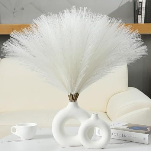 🛒 CURATED CART Faux Pampas Grass Set of 3 Small Artificial Flowers for Home Decoration, Office, Bedroom, Living Room, Table Décor and Craft Corner Styling, White Color, 41 cm Height, (Without Vase)