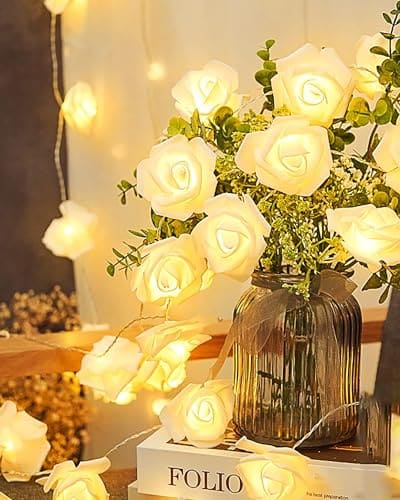 🛒 Homesake® Flower String Lights, Rice Lights 14 LED Indoor Outdoor Fairy Lights for Room Decorations, Diwali Decoration for Home, Festive Decor,Home Decoration for Living Room, (White Rose) Plug in 5 M