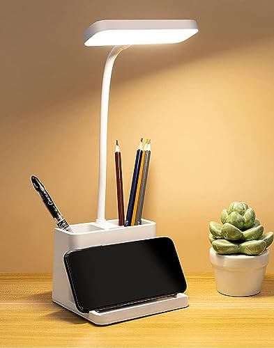 🛒 SaleOn Rechargeable Stable Desk Lamp with USB Cable | 3 Color Modes | 6 Month Warranty | Mobile Holder | Eye Protection | Study & Reading Table Lamp | Touch Control | Non-Flickering