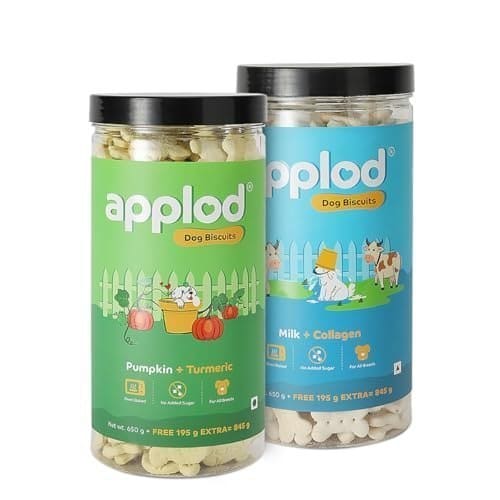 🛒 Applod Pumpkin with Turmeric & Milk with Collagen Dog Biscuits Combo for Puppies & Adult Dogs, All Breeds | Oven-Baked Crunchy Dog Treats & Biscuits | Pack of 2 Flavours | 845g x 2