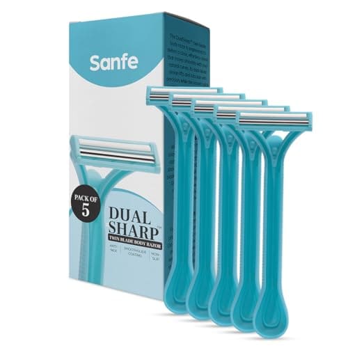 🛒 Sanfe Dual Sharp Twin Blade Body Razors for Women - Pack of 5 | Lightweight & Disposable | Smooth Comfortable Shave | Dual Blade Technology for all skin types