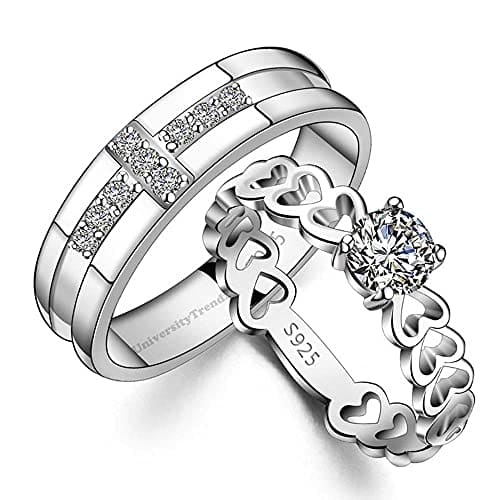 🛒 University Trendz Valentine Special Silver Plated CZ Adjustable Couple Finger Ring for Men/Women/Lovers (Pack of 2)