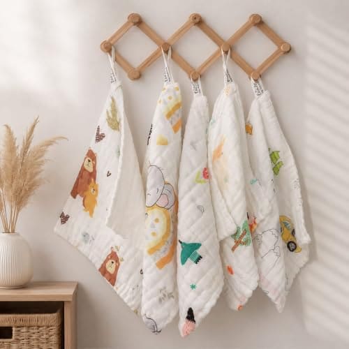 Baby Muslin Wash Cloth Pack of 5, 6 Layer 100% Cotton Muslin...