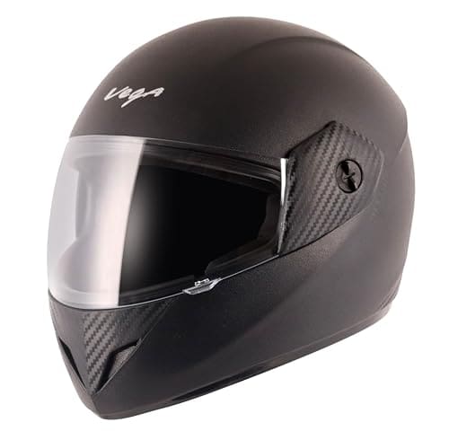 🛒 Vega Cliff ISI Certified Lightweight Full Face Gloss Finish Helmet for Men and Women with Clear Visor(Black, Size:L)
