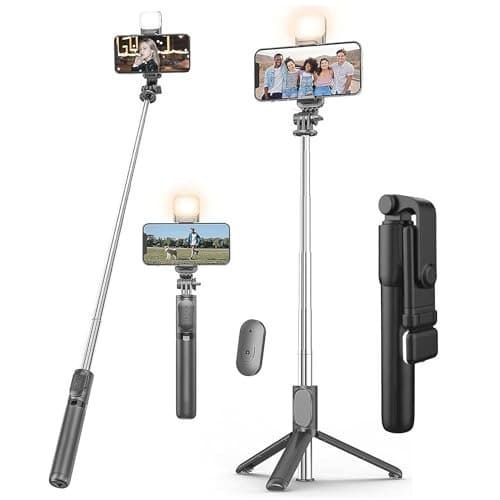 🛒 Kratos 28 Inch Selfie Stick Tripod Stand with Light, 3-in-1 Multifunctional Design, Rechargeable LED Light with Two Brightness Levels with Bluetooth Remote for Makeup, Selfie & Photoshoot