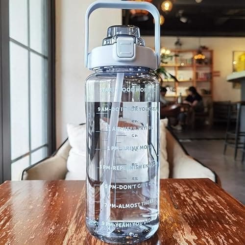 🛒 WEJK 2 Litre Water Bottle with Motivational Time Marker, Straw & Handle -Leakproof, Durable, Non-Toxic, BPA-Free for Office, School, Gym, Yoga, Outdoor, Sports (BLUE)