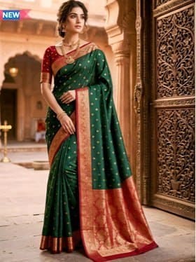 🔥 KALINI Embellished Zari Art Silk Banarasi Saree 🥻