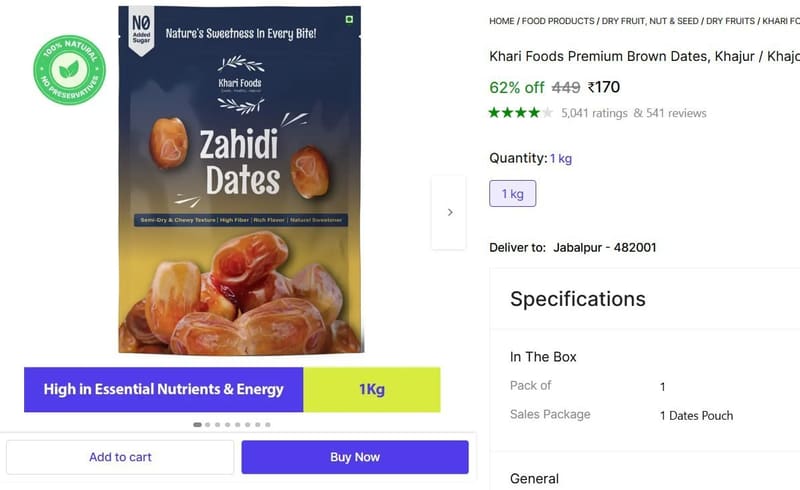 🔥  Premium Brown Dates, 1 kg @ ₹170