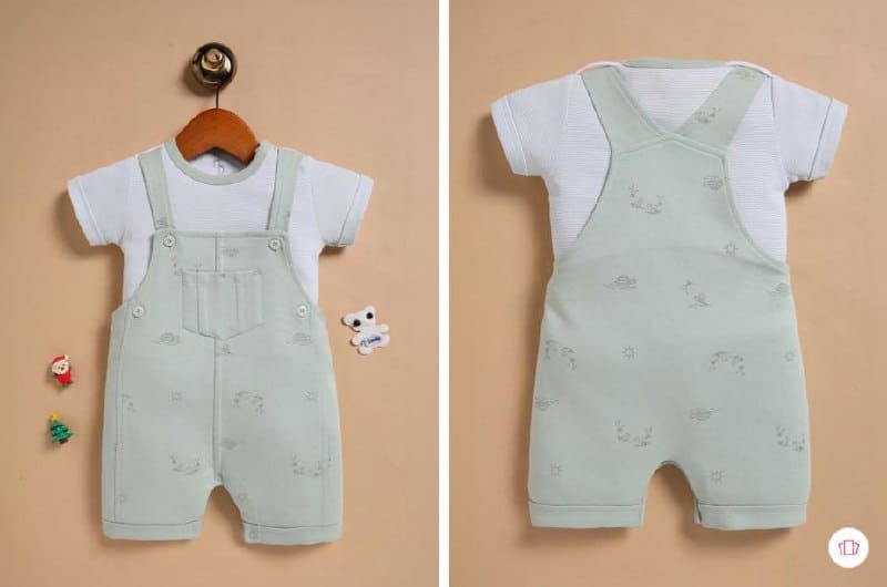 🔥 BABY GO Infant Boys Printed Cotton Short Dungaree with T-Shirt 👶💙