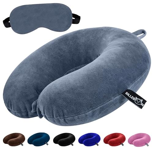 🛒 Billebon Premium Neck Pillow for Travelling Airplane Travel Pillow Comfortable Head Rest Neck Holder Pillow (Grey Neck Pillow with Eye Mask)