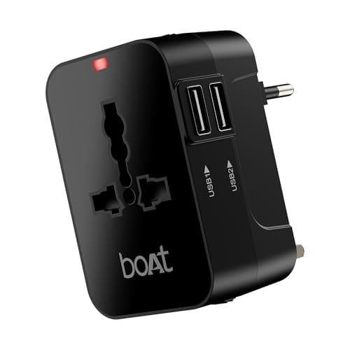 🛒 boAt Universal Travel Adapter C10 Compatible with US, UK, EU & AU Plug Types, Two USB Ports with 10W Max Support, 5-in-1 International Travel Adapter with Overheat/Overcharge Protection