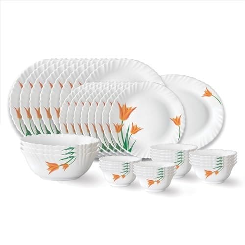 Larah by Borosil Firefly Fluted Series Opalware Dinner Set |...