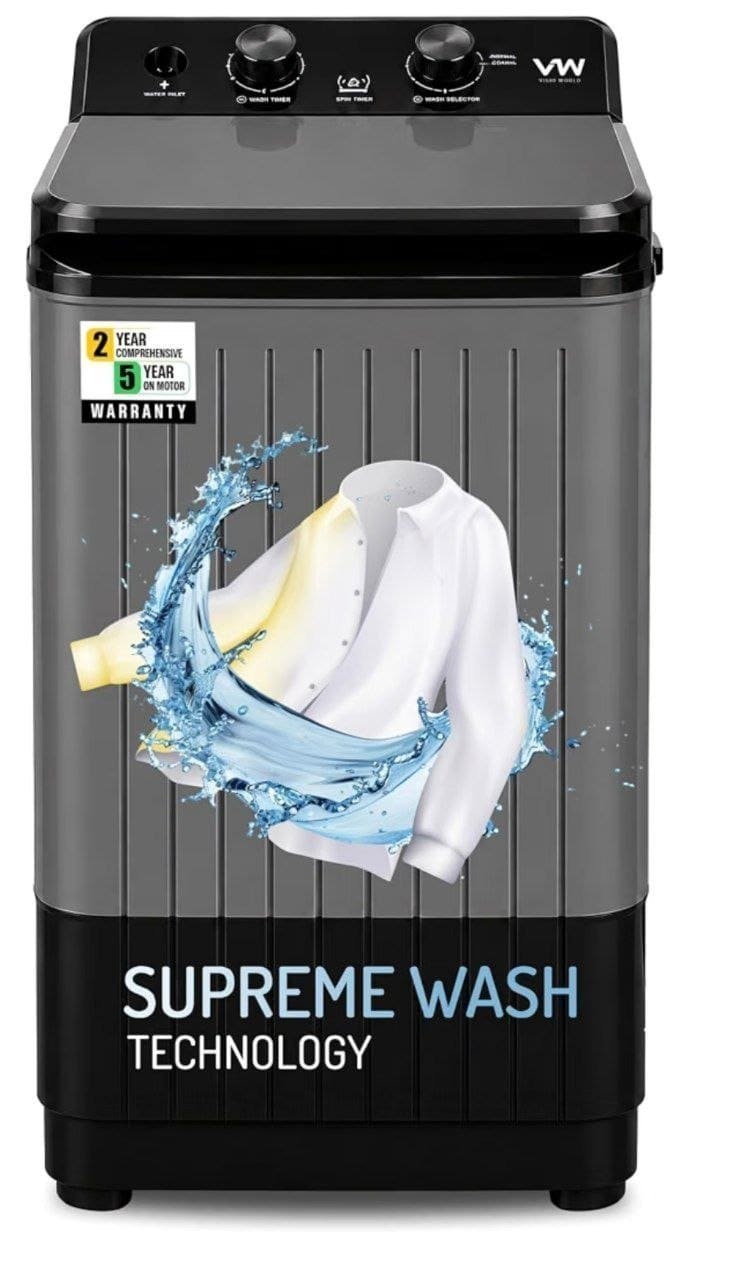 VW 8.5 kg semiautomatic Top Load Washer Only with Powerful Wash, V8 Supreme Wash, Black/Grey