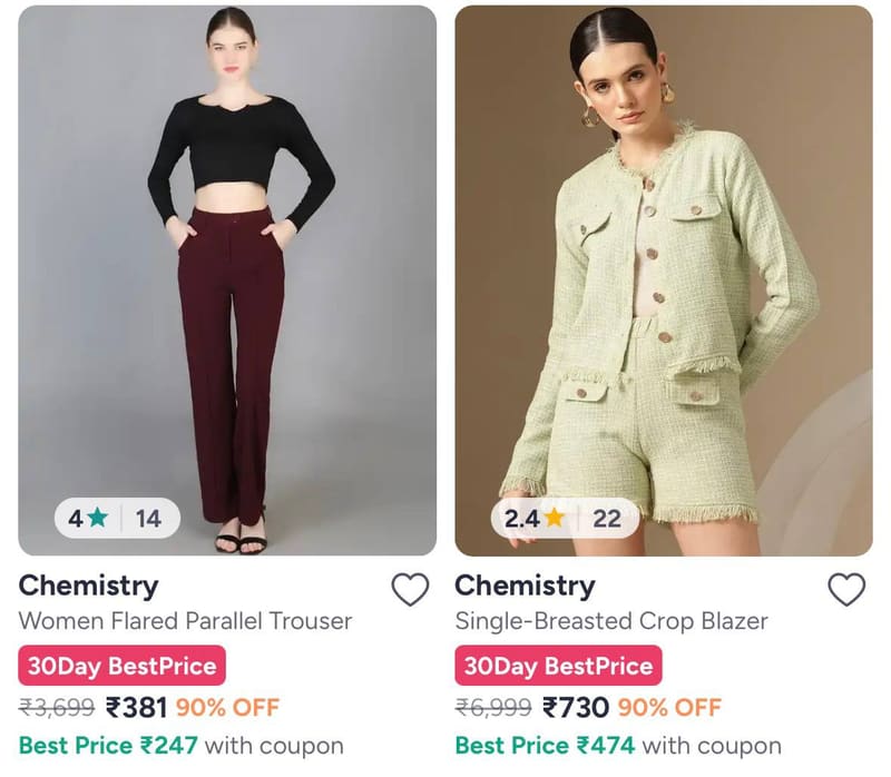 Myntra : Upto 90% Off Chemistry Women Clothing.