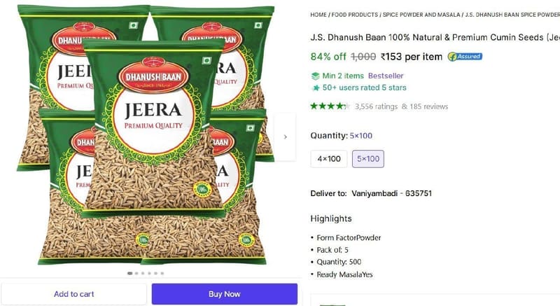 🔥  Premium Cumin Seeds (Jeera) 500g @ ₹153