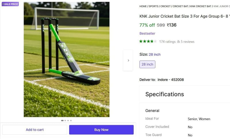 🔥  Plastic Cricket Bat @ ₹136
