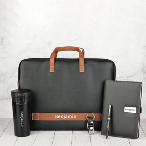 🛒 THE BLING GLOBAL Personalised 5 in 1 Corporate Gift Set which Includes Diary,Keychain,Tumbler, Metal Pen & Laptop Bag Gift Set for, Employee of The Month, Corporate Gift for Clients