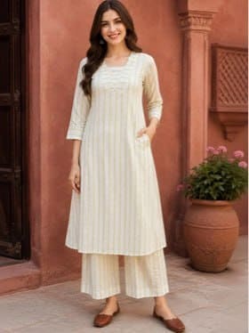 🔥 DSK STUDIO Women Pure Cotton Kurta Set with Palazzos 🌸