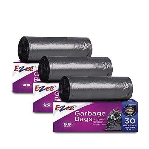 🛒 Ezee Live Life Ezee Way Black Garbage Bags for Dustbin|90 Pcs|Medium 19 X 21 Inches|30 Pcs X Pack of 3, 3 count
