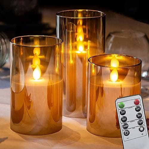 🛒 XERGY Acrylic Glass Battery Operated Flameless Led Candles (Pack of 3) Valentine's Gift For Home Decor Romantic Ambiance Aesthetic Dinning Table Decor,Transparent