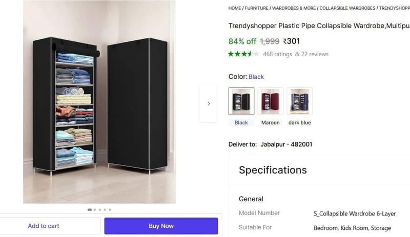 🔥  Foldable Wardrobe at ₹301