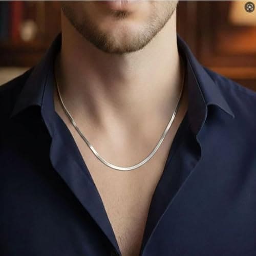 🛒 T TRENDY MART Antitarnishi 22 Inch Men’s Stainless Steel Chain Necklace 3mm Non Tarnish Waterproof Hypoallergenic Silver Chain for Men & Boys Durable Everyday Fashion Jewelry Gift (lat Herringbone Chain)