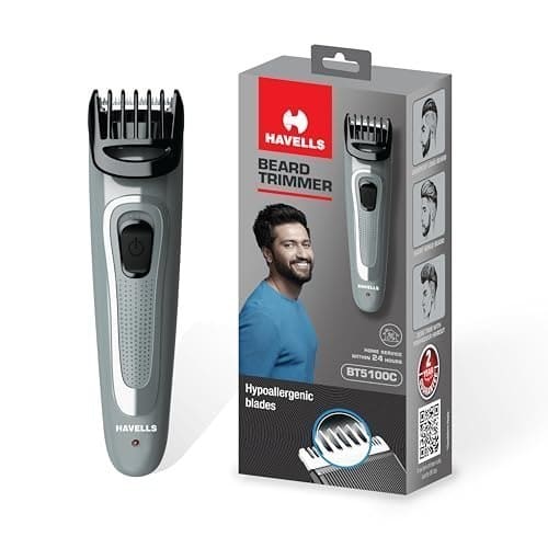 🛒 Havells Bt5100C Rechargeable Beard Trimmer with Hypoallergenic Blades; Zero Trim with 0.5 Mm Precision;Upto 17Mm Length Setting for All Styles; 45 Min Runtime,Battery Powered Black & (Grey)-Men