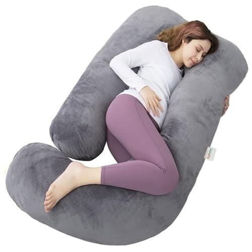 🛒 OYO BABY Pregnancy Pillows for Sleeping J-Shape Full Body Pillow and Maternity Support - for Back, HIPS, Legs, Belly for Pregnant Women with Removable Washable Velvet Cover (Grey)