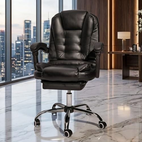 🛒 HAVAI Comfexa Executive Office Chair | Premium Recliner Chair with Footrest | Ergonomic High Back Cushion | PVC Leather Finish | Reclining & Folding Mechanism | Class 2 Gas Lift | Nylon Base | Black