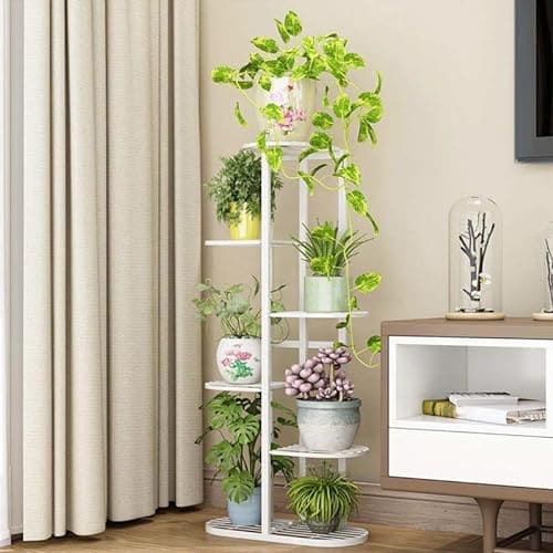 🛒 Bee Creative Trendy Luxury Metal 6 Tier 7 Potted Plant Stand Multiple Flower Pot Holder Shelves Planter Rack Storage Organizer Display For Indoor Outdoor Size- Hxl 41X18 Inch