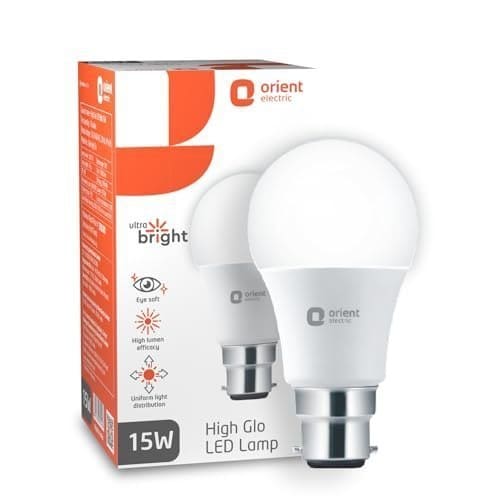 🛒 Orient Electric 15W High Glow LED bulb| 180-degree wide beam angle| Voltage surge protection up to 4 kV| 6500K, Cool White| B22d base| Made in India| Pack of 1
